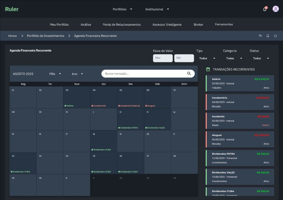 Agenda financeira da Ruler